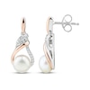 Thumbnail Image 3 of Cultured Pearl & White Lab-Created Sapphire Dangle Earrings Sterling Silver & 10K Rose Gold