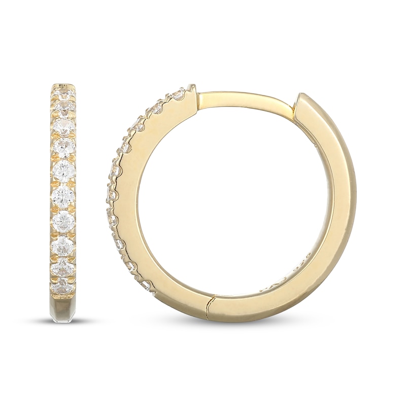 Main Image 3 of STUDIO BY KAY Round-Cut White Lab-Created Sapphire Huggie Hoop Earrings 24K Yellow Gold Vermeil Sterling Silver