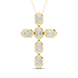 KAY Lab-Grown Diamonds Emerald-Cut Bezel-Set Cross Necklace 3/4 ct tw 10K Yellow Gold 18"