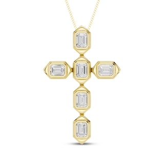 KAY Lab-Grown Diamonds Emerald-Cut Bezel-Set Cross Necklace 3/4 ct tw 10K Yellow Gold 18"