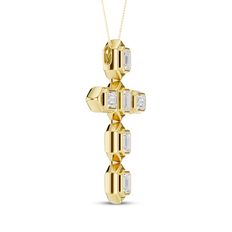 Main Image 2 of KAY Lab-Grown Diamonds Emerald-Cut Bezel-Set Cross Necklace 3/4 ct tw 10K Yellow Gold 18"