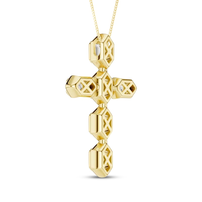 Main Image 3 of KAY Lab-Grown Diamonds Emerald-Cut Bezel-Set Cross Necklace 3/4 ct tw 10K Yellow Gold 18"