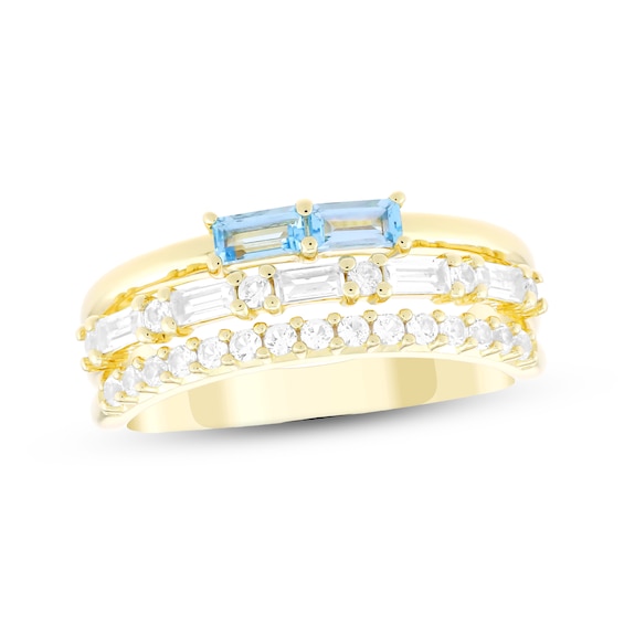 STUDIO BY KAY Baguette-Cut Swiss Blue Topaz & White Lab-Created Sapphire Ring 24K Yellow Gold Vermeil Sterling Silver