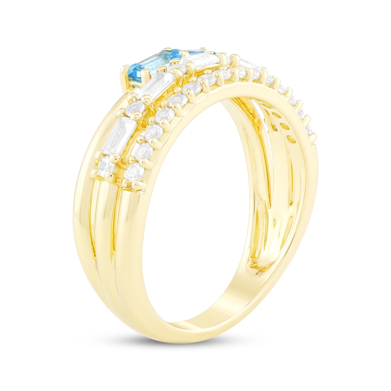 Main Image 2 of STUDIO BY KAY Baguette-Cut Swiss Blue Topaz & White Lab-Created Sapphire Ring 24K Yellow Gold Vermeil Sterling Silver