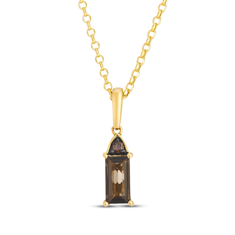 Main Image 1 of Le Vian Baguette-Cut Chocolate Quartz Necklace Diamond Accent 14K Honey Gold 19"