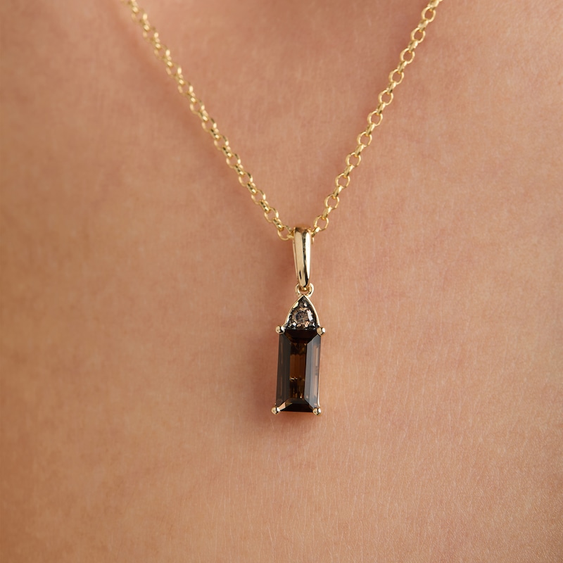 Main Image 3 of Le Vian Baguette-Cut Chocolate Quartz Necklace Diamond Accent 14K Honey Gold 19"