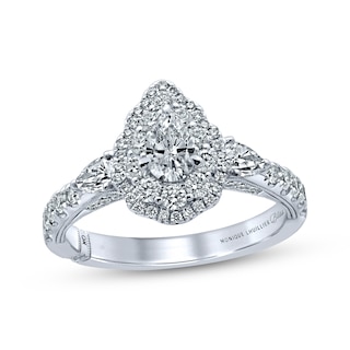 Monique Lhuillier Bliss Pear-Shaped Diamond Double Halo Engagement Ring 1-1/4 ct tw 18K White Gold