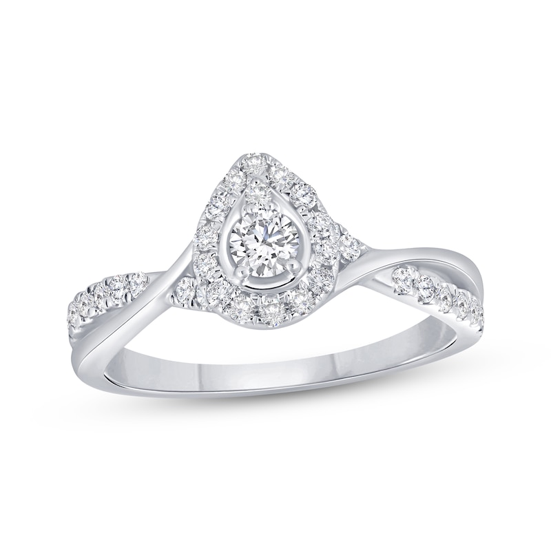Main Image 1 of Multi-Diamond Pear-Shaped Halo Fashion Ring 1/2 ct tw 14K White Gold