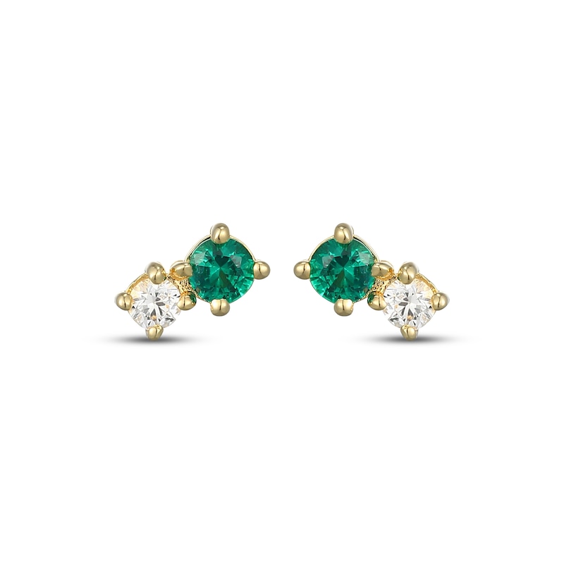 Main Image 2 of STUDIO BY KAY Lab-Created Emerald & White Lab-Created Sapphire Stud Earrings 24K Yellow Gold Vermeil Sterling Silver
