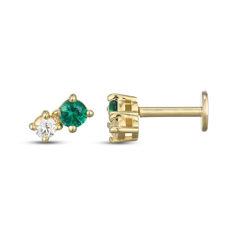 Main Image 3 of STUDIO BY KAY Lab-Created Emerald & White Lab-Created Sapphire Stud Earrings 24K Yellow Gold Vermeil Sterling Silver