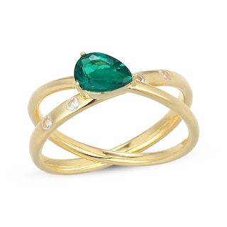 STUDIO BY KAY Pear-Shaped Lab-Created Emerald & White Lab-Created Sapphire Orbit Ring 24K Yellow Gold Vermeil Sterling Silver