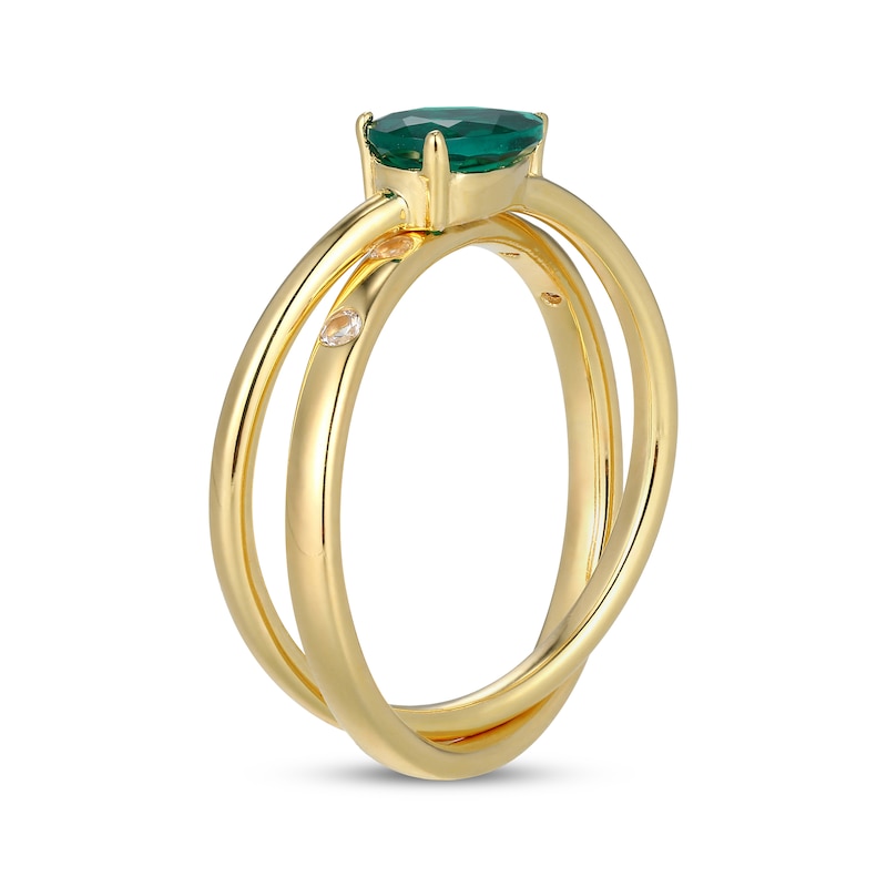 Main Image 2 of STUDIO BY KAY Pear-Shaped Lab-Created Emerald & White Lab-Created Sapphire Orbit Ring 24K Yellow Gold Vermeil Sterling Silver