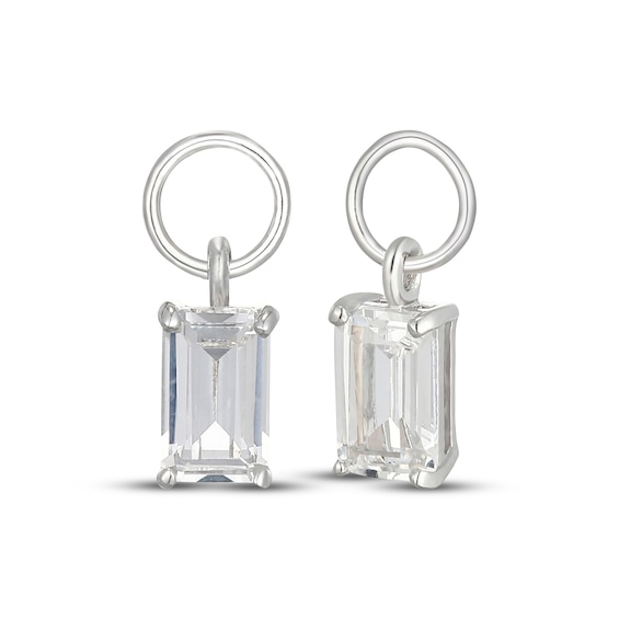 Baguette-Cut White Lab-Created Sapphire Earring Charms Sterling Silver