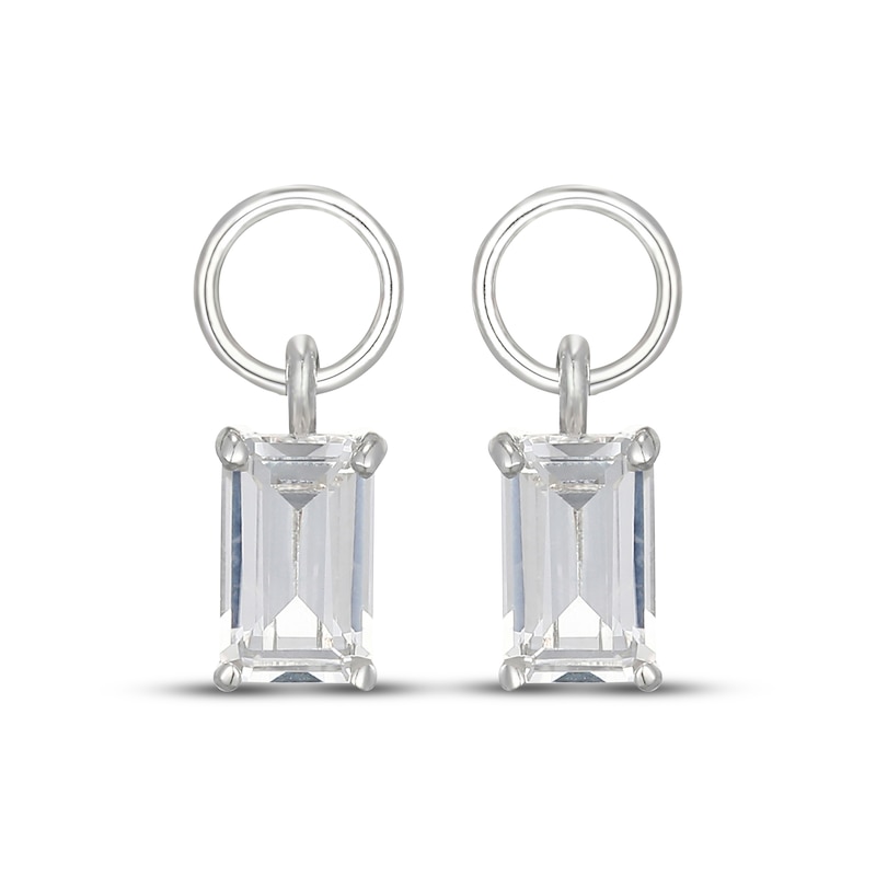 Main Image 2 of Baguette-Cut White Lab-Created Sapphire Earring Charms Sterling Silver