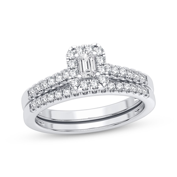 Now + Forever Diamond Bridal Set 1/2 ct tw Emerald & Round-cut 10K White Gold