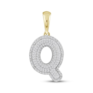 Diamond Puff Letter Q Initial Charm 1/3 ct tw 10K Yellow Gold