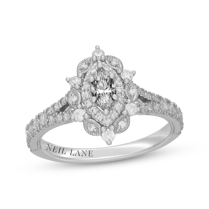 Main Image 1 of Neil Lane Marquise-Cut Diamond Double Halo Engagement Ring 7/8 ct tw 14K White Gold