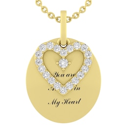 Engravable Oval Disc and Heart Lab-Created White Sapphire Necklace (3 Lines)
