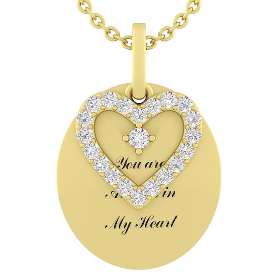 Engravable Oval Disc and Heart Lab-Created White Sapphire Necklace (3 Lines)