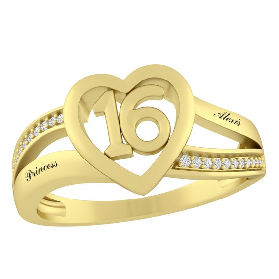 1/15 ct tw Diamond Sweet '16' Heart Ring (2 Lines)