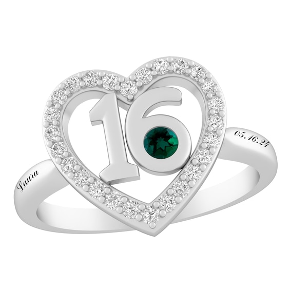 Color Stone Sweet 16 Heart Ring