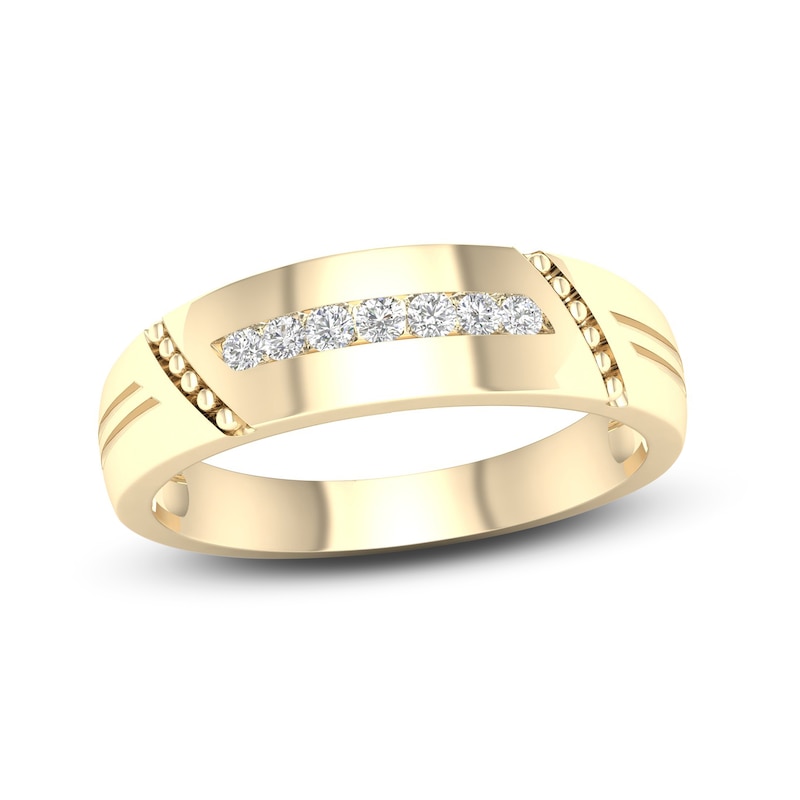 Main Image 1 of Adore Men's Diamond Wedding Band 1/10 ct tw Round-Cut 10K Yellow Gold