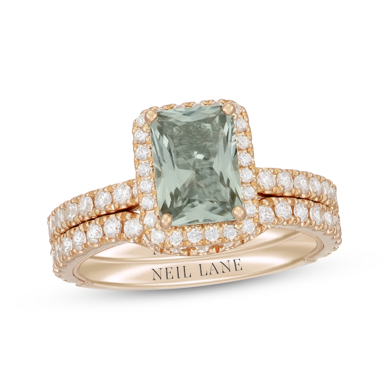 Main Image 1 of Neil Lane Emerald-Cut Green Quartz Bridal Set 1 ct tw Diamonds 14K Yellow Gold