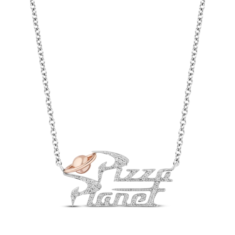 Disney Treasures Toy Story Diamond "Pizza Planet" Necklace 1/6 ct tw Sterling Silver & 10K Rose Gold 18"