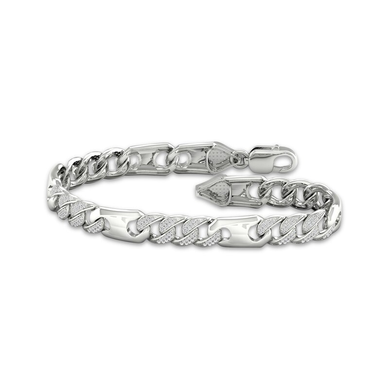 Main Image 1 of Men's Diamond Station Curb Chain Bracelet 1 ct tw 10K White Gold 8.5&quot;
