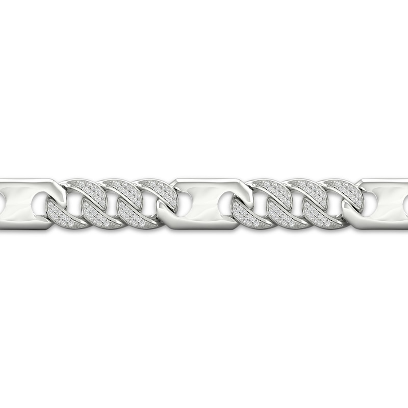 Main Image 2 of Men's Diamond Station Curb Chain Bracelet 1 ct tw 10K White Gold 8.5&quot;