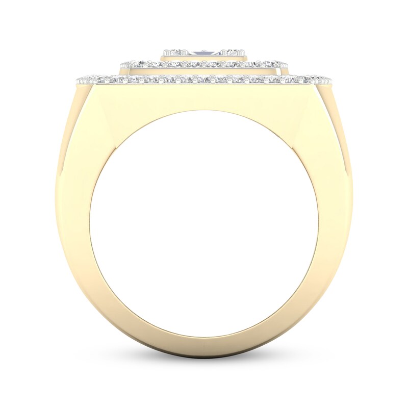 Men's Baguette & Round-Cut Diamond Cushion Ring 2 ct tw 10K Yellow Gold