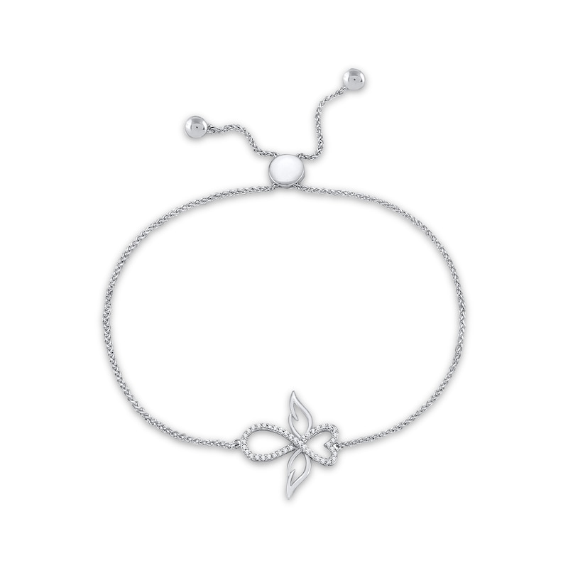 Main Image 1 of Diamond Heart Infinity Angel Wings Bolo Bracelet 1/5 ct tw Sterling Silver 9.5