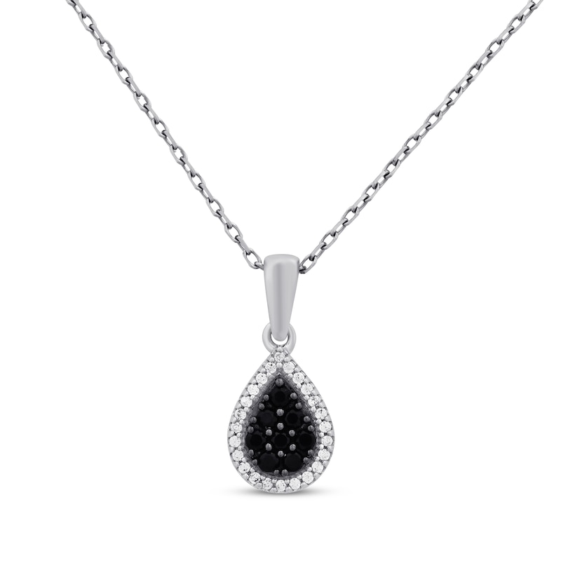 Black & White Multi-Diamond Teardrop Necklace 1/5 ct tw Sterling Silver 18”