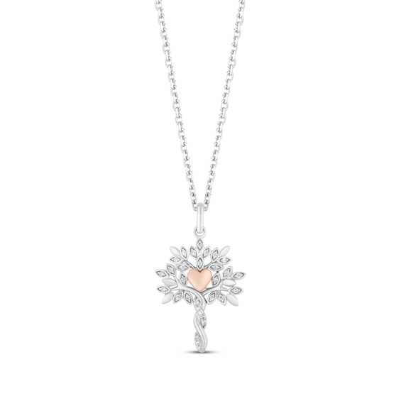 Hallmark Diamonds Family Tree Necklace 1/10 ct tw Sterling Silver & 10K Rose Gold 18”