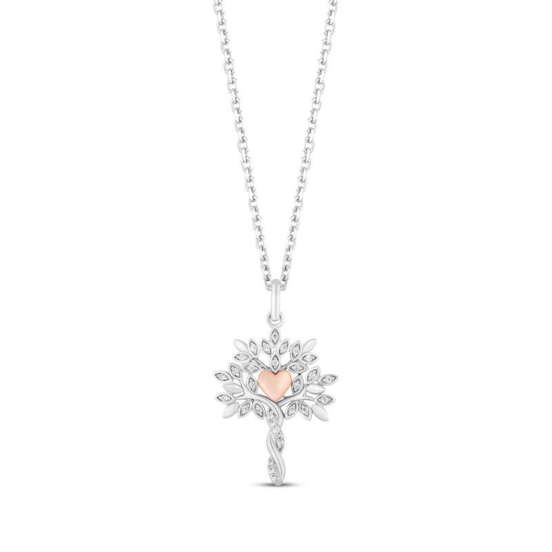 Main Image 1 of Hallmark Diamonds Family Tree Necklace 1/10 ct tw Sterling Silver & 10K Rose Gold 18”