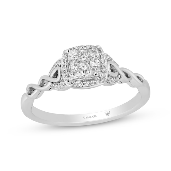 Hallmark Diamonds Multi-Diamond Center Cushion Frame Promise Ring 1/4 ct tw Sterling Silver