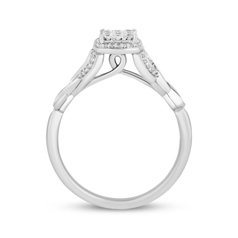 Hallmark Diamonds Multi-Diamond Center Cushion Frame Promise Ring 1/4 ct tw Sterling Silver