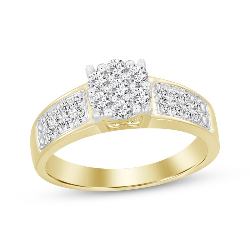Main Image 1 of Now + Forever Multi-Diamond Center Engagement Ring 1/2 ct tw Round-cut 14K Yellow Gold