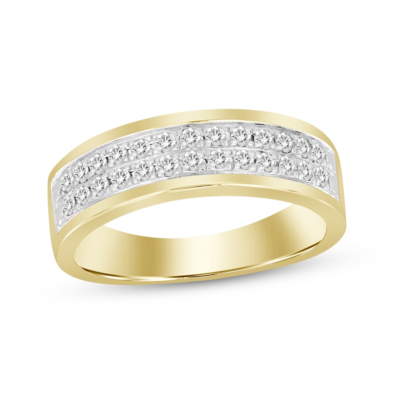 Main Image 1 of Now + Forever Men’s Double-Row Diamond Wedding Band 1/3 ct tw Round-cut 14K Yellow Gold