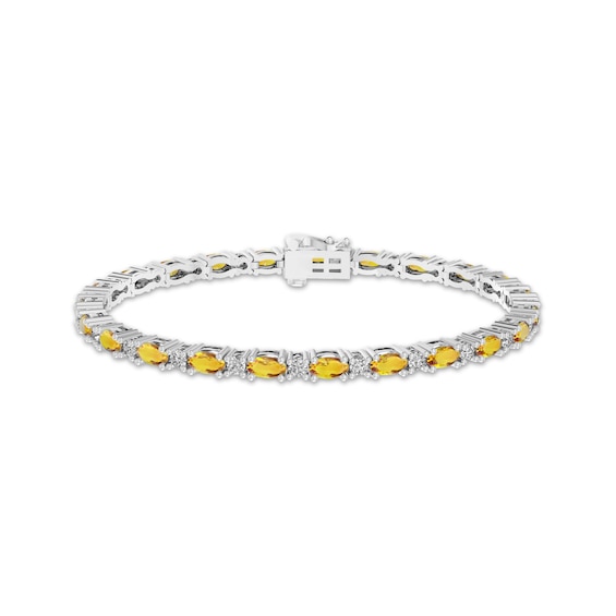 Citrine & White Lab-Created Sapphire Link Bracelet Sterling Silver 7.25"