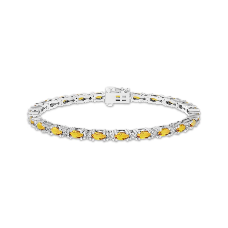 Main Image 1 of Citrine & White Lab-Created Sapphire Link Bracelet Sterling Silver 7.25&quot;