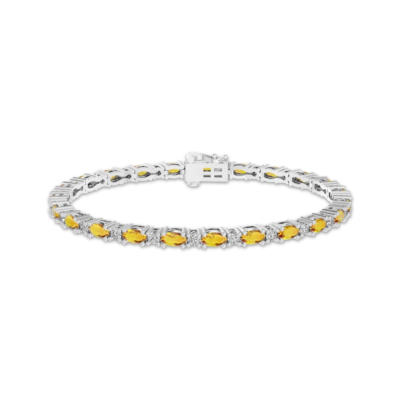 Citrine & White Lab-Created Sapphire Link Bracelet Sterling Silver 7.25"