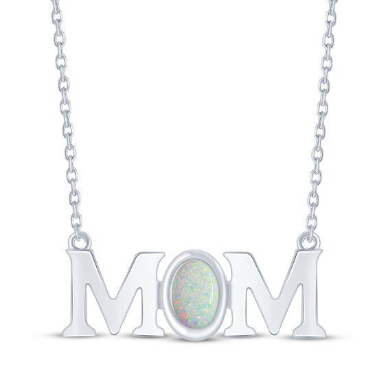 Oval-Cut Lab-Created Opal "Mom" Necklace Sterling Silver 18.75"