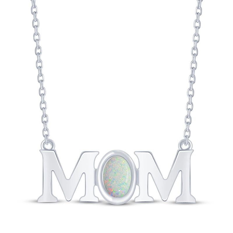 Main Image 1 of Oval-Cut Lab-Created Opal &quot;Mom&quot; Necklace Sterling Silver 18.75&quot;