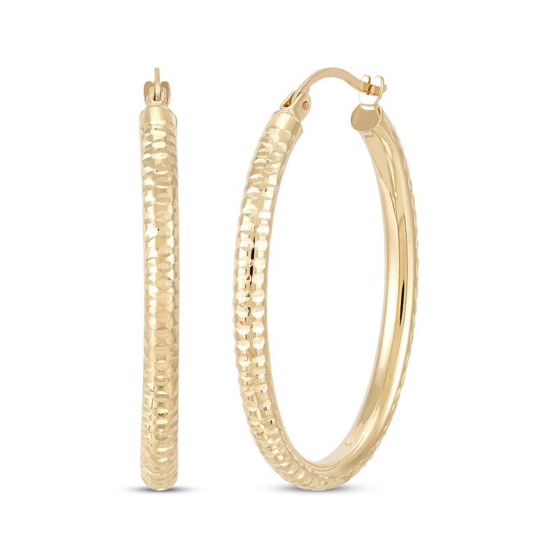 Diamond-Cut Oval Hoop Earrings 10K Yellow Gold