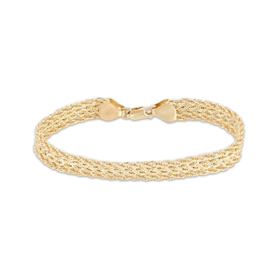 Woven Rope Chain Bracelet Hollow 10K Yellow Gold 7.5"