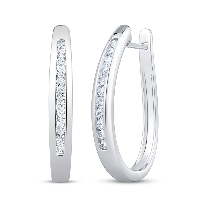 Main Image 1 of Diamond Oval Hoop Earrings 1/2 ct tw 10K White Gold