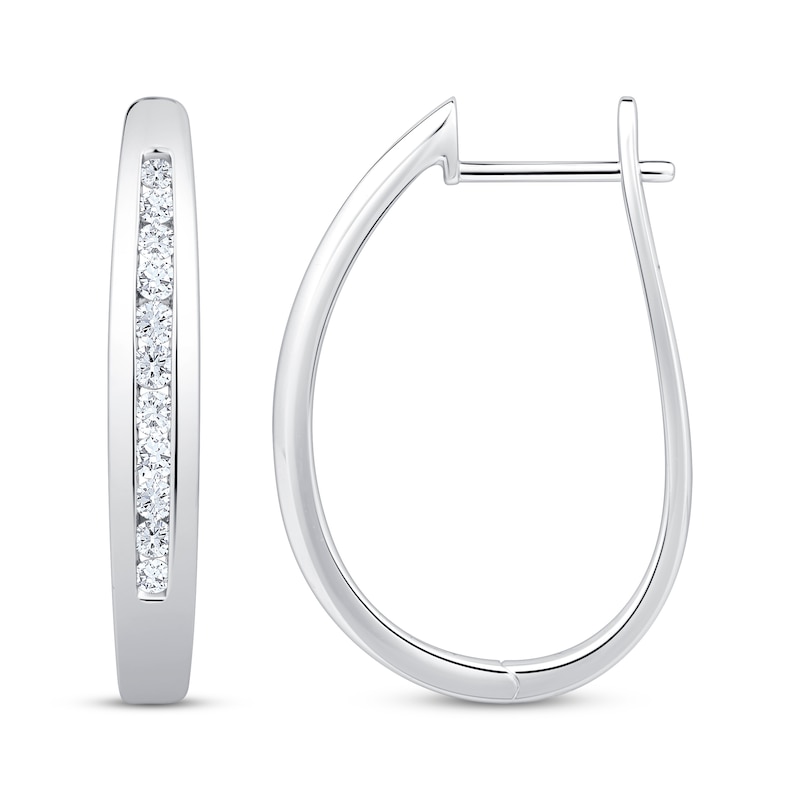 Main Image 3 of Diamond Oval Hoop Earrings 1/2 ct tw 10K White Gold