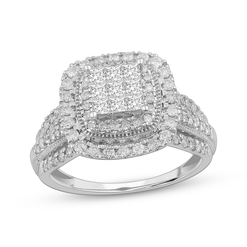Multi-Diamond Center Princess-Cut Engagement Ring 1 ct tw 10K White ...