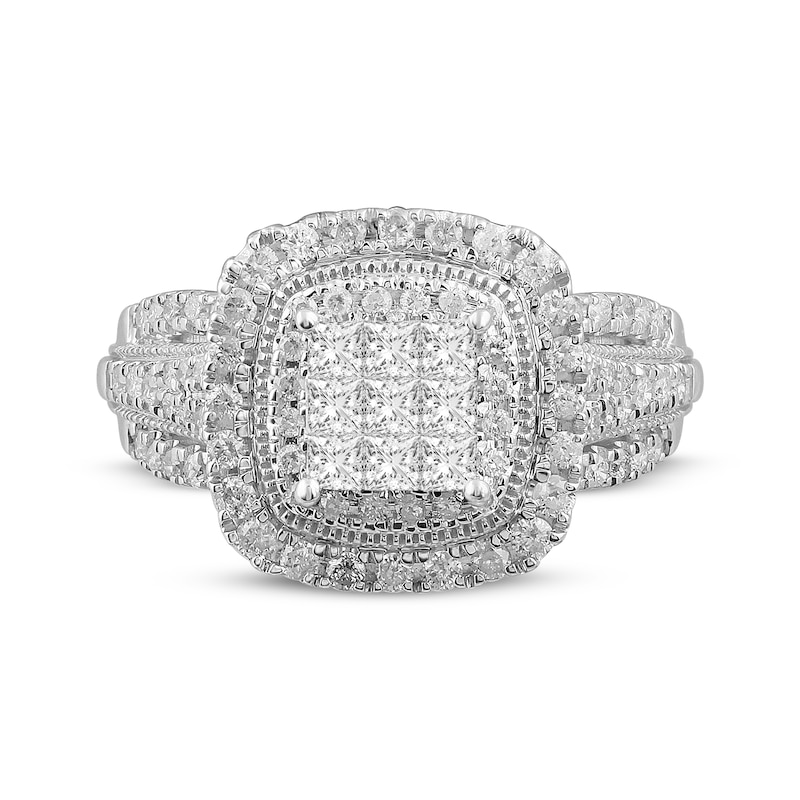 Main Image 3 of Now + Forever Multi-Diamond Center Princess-Cut Engagement Ring 1 ct tw 10K White Gold